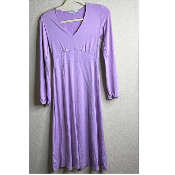 Velvet Torch Los Angeles Purple Long Sleeve V Neck Midi Dress XS - Picture 1 of 8